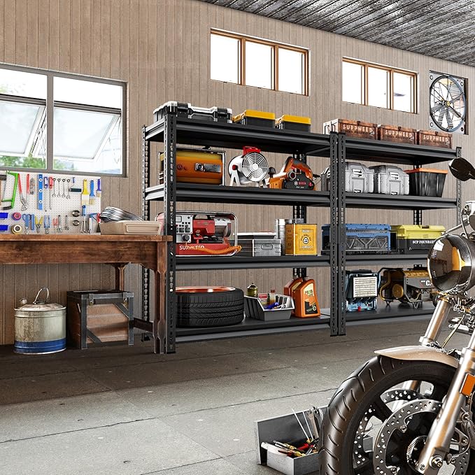 Adjustable Shelving Units and Storage, 48”W Garage Shelving Heavy Duty,2000LBS Loads 4-Tier Garage Storage Shelves, Metal Shelves for Living Room,Pantry,48”W×16”D×72”W,Black