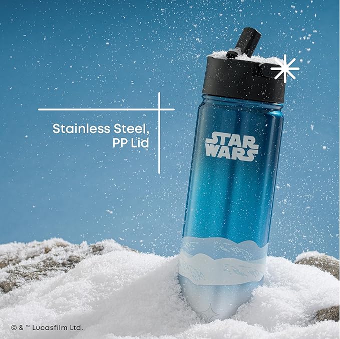 JoyJolt Stainless Steel Star Wars Water Bottle 22 oz with Straw Lid, BPA-Free Sports and Travel Vacuum Insulated Water Bottle, Destination Collection Hoth Bottle, Star Wars Gifts