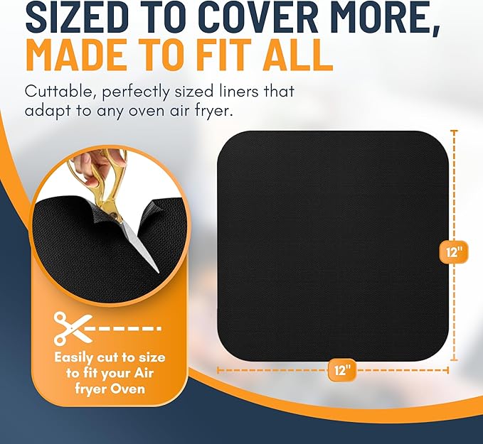 Toaster Oven Liners for Bottom of Oven (6 Pack) Reusable Non-Stick Heat Resistant Toaster Liners, Compatible with Ninja, Cuisinart, Emeril Lagasse & More, Toaster Mat, 12"x12" (Black)