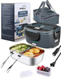 Buddew Electric Heated Lunch Box for Adults - 80W Fast Heating, 1.5L Food-Grade Stainless Steel, 12V/24V/110V Portable Food Warmer for Work Travel Car, Lonchera Electrica Portatil