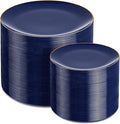 PULOTE 200 Pieces Blue Plastic Plates - Navy Blue and Gold Disposable - Include 100PCS 10 inch Dinner & 100PCS 7 inch Dessert Plate for Party & Labor Day
