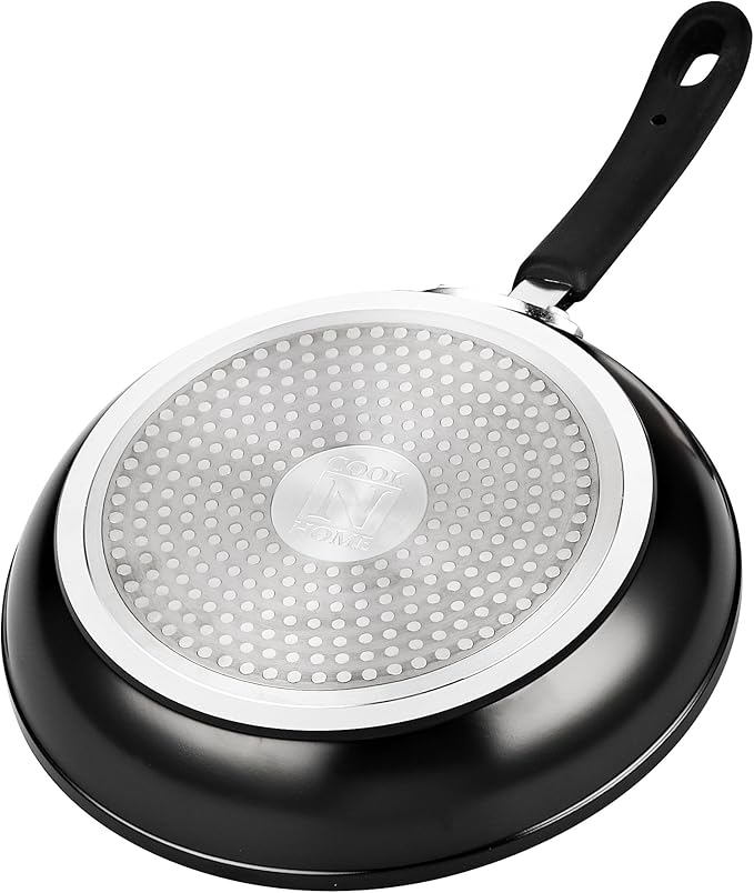 Cook N Home 8"/10"/12" 3 Pieces Frying Saute Pan Set with Non-stick Coating and Induction Compatible bottom, Black