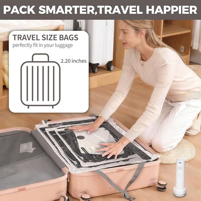 Vacuum Seal Bags for Clothing Travel with USB Electric Pump, FIRRAX 15 Combo Carry-on Size Space Saver Vacuum Storage Bags (5 Large+5 Medium+5 Small), Compression Packing for Luggage and Suitcase