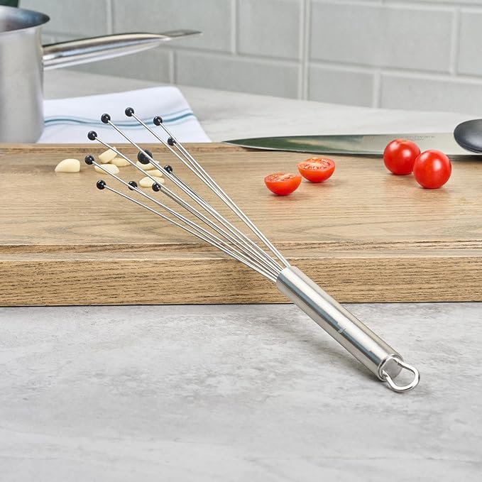 Restaurantware-German Standard 12.6 Inch Ball Whisk, 1 Kitchen Whisk With Silicone Balls - Ergonomic Handle, Dishwashable, Stainless Steel Manual Egg Beater, Durable, For Whisking, Stirring, Mixing