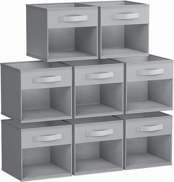 DIMJ Storage Cubes, 8 Pack Cube Organizer Storage Bins, Foldable Storage Cubes with Window, Closet Storage Bins with Handle, 10.6 x 10.6 inch for Clothes, Toys, Books