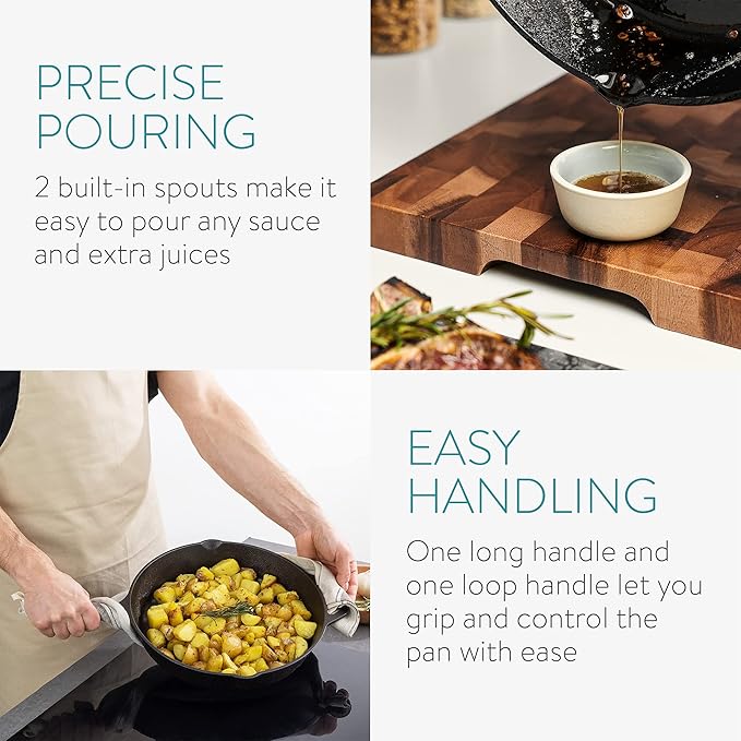 Navaris Cast Iron Skillet - 10 inch Cast Iron Pan - Seasoned Cookware for Frying, Cooking, Oven, Stove Top, Camping