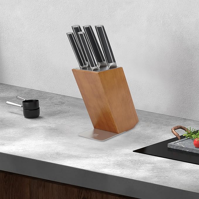 Kitchen Knife Set, 6 PCS Knife Sets for Kitchen with Block, X50CrMoV15 High Carbon German Steel Knife Set, Space-Saving Design for Home and Professional Kitchens, Black
