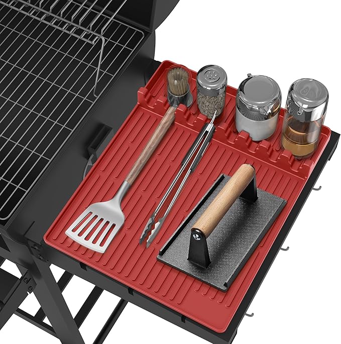 Silicone Griddle Tools Mat for Blackstone - Large Silicone Spatula Mat with Drip Pad - Griddle Mats BBQ Grill Accessories - Side Shelf Mats Grill Pad for Blackstone Griddles Accessories (red)