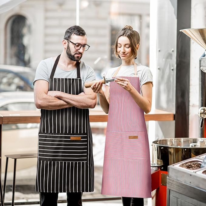 2 Pack Adjustable Bib Apron with 2 Pockets Chef Cooking Kitchen Restaurant Aprons for Women Men