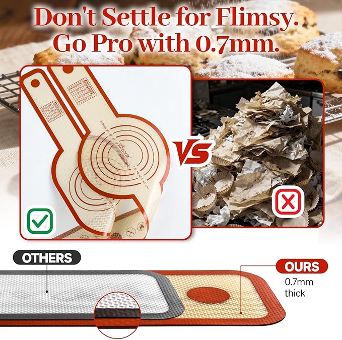 Silicone Baking Mats Set of 6, Silicone Bread Sling for Dutch Oven, Non-Stick Reusable Baking Mat, Slip Oven Liner Sheet, Round & Rectangle Baking Mat for Macaron, Pastry, Cookie, Sourdough Bread