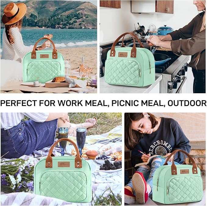 HOMESPON Lunch Bag for Woman Man Adults with Front Pocket Insulated Lunch Tote Lunch Box Container for Work Picnic or Travel(Green)