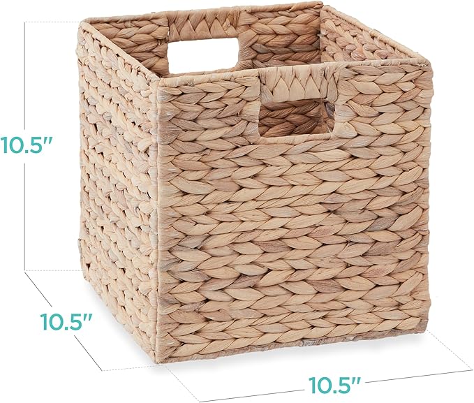 Best Choice Products 10.5x10.5in Pack of 5 Cube Storage Baskets, Water Hyacinth Multipurpose Collapsible Organizers, Handwoven Laundry Totes for Laundry, Living Room, Kids Room & Nursery - White