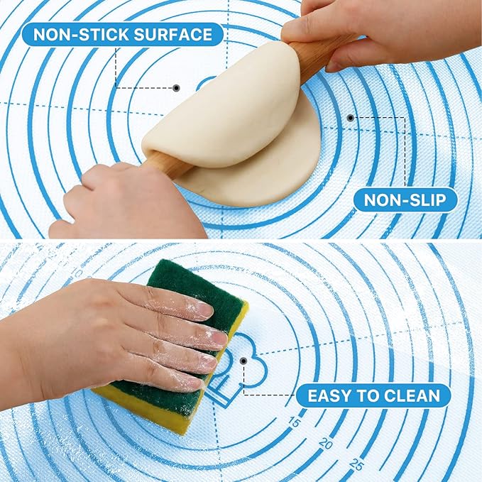 Silicone Pastry Mat,26" x 16" Nonstick Large Durable Silicone Sheet Mat with Measurement Non-slip Dough Rolling Mat for Pie Crust, Pizza, Cookies