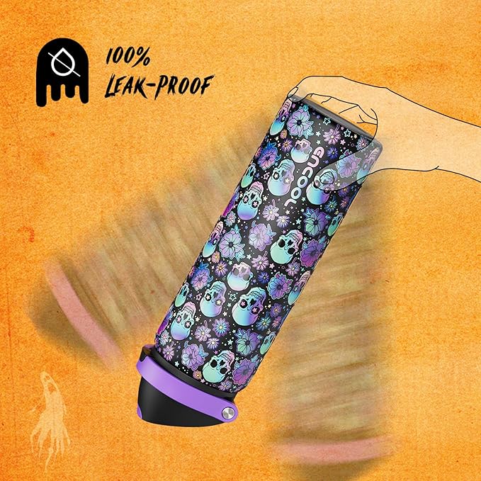 Halloween Insulated Water Bottle with Straw - Stainless Steel Water Bottle with Push Button Lid, Leak-Proof BPA-Free, Keeps Cold for 24 Hours for Halloween gifts, Party (32 oz, Floral Afterlife )