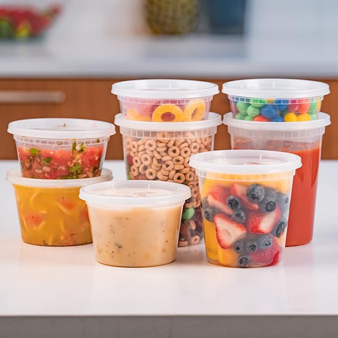 EDI [24 OZ, 50 Sets] Plastic Deli Food Storage Containers with Airtight Lids | Microwave-, Freezer-, Dishwasher-Safe | BPA Free | Heavy-Duty | Meal Prep | Leakproof | Recyclable