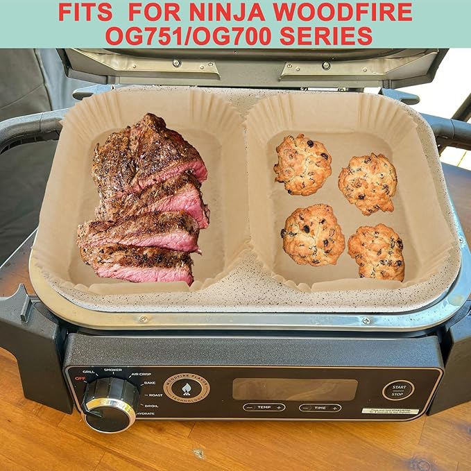 Upgraded Ceramic OG700 Series Griddle Pan & Air Fryer Liners for Ninja Woodfire OG701 OG751B Grill Accessories, Flat Top Griddle Plate for Ninja XSKGRDPLT Woodfire Grill,100 PCS Parchment Paper