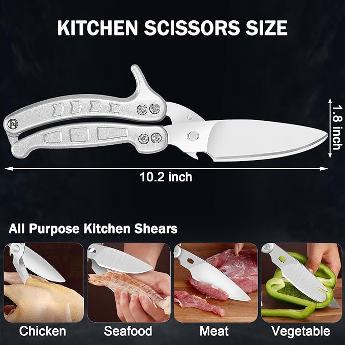 Kitchen Shears Heavy Duty Poultry Shears Meat Cutting Dishwasher Safe and Stainless Food Kitchen Scissors for Chicken Turkey Thanksgiving,Silver