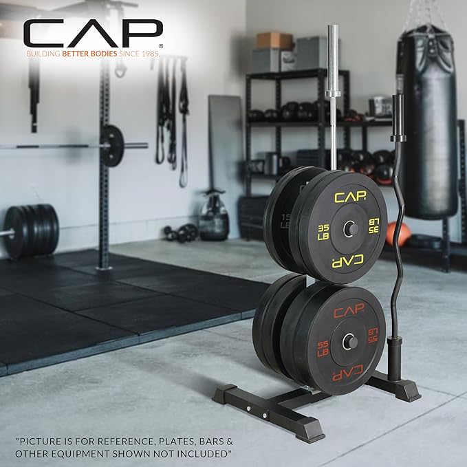 CAP Barbell 2-Inch Olympic Bumper Plate Weight Set with 6 Post Rack | 100-370 lbs | Multiple Options