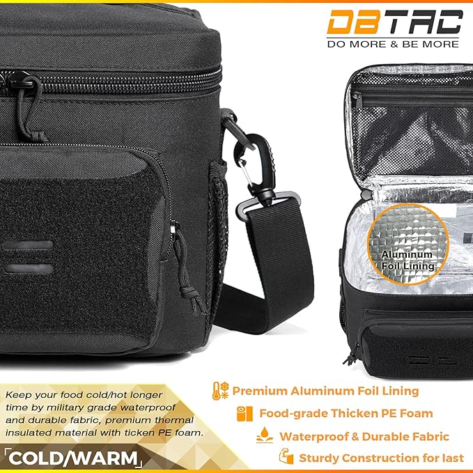 DBTAC Tactical Lunch Bag for Men Women, 12 Cans Insulated Lunch Box for Adult | 9L Leakproof Lunch Cooler Tote for Work Office Outdoor Travel | Soft Easy To Clean Liner x2, Urban Black