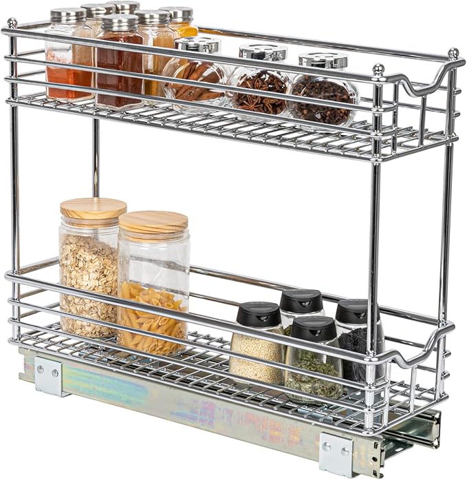 Household Essentials Glidez Multipurpose Chrome-Plated Steel Pull-Out/Slide-Out Storage Organizer for Under Cabinet Use - 2-Tier Design - Fits Standard Size Cabinet or Shelf, Chrome
