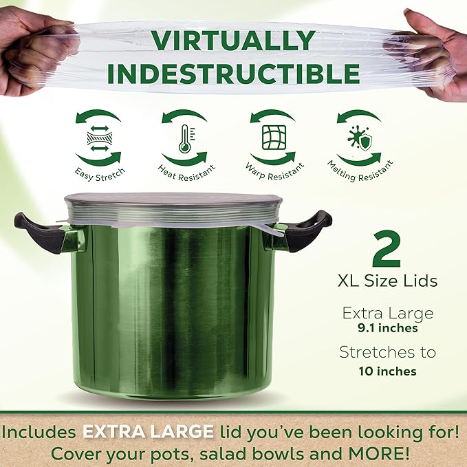 unwasted Reusable Silicone Lids (XX-Large) – Upgrade Your Kitchen Gadgets w/Our Silicone Covers for Food Storage – Reusable Silicone Stretch Lids and Food Covers for Containers Up to 10” (Pack of 2)