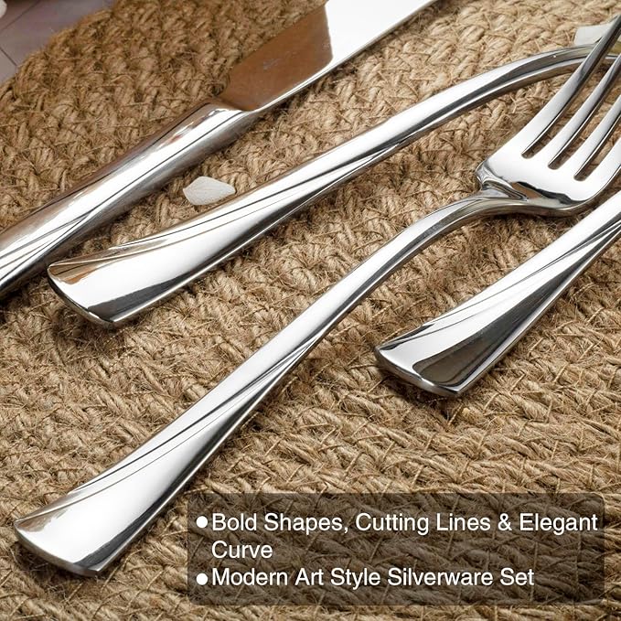 Alata Alice 65-Piece Silverware Set Stainless Steel Flatware Set,Service for 12,Mirror Polished Cutlery Set,Dishwasher Safe