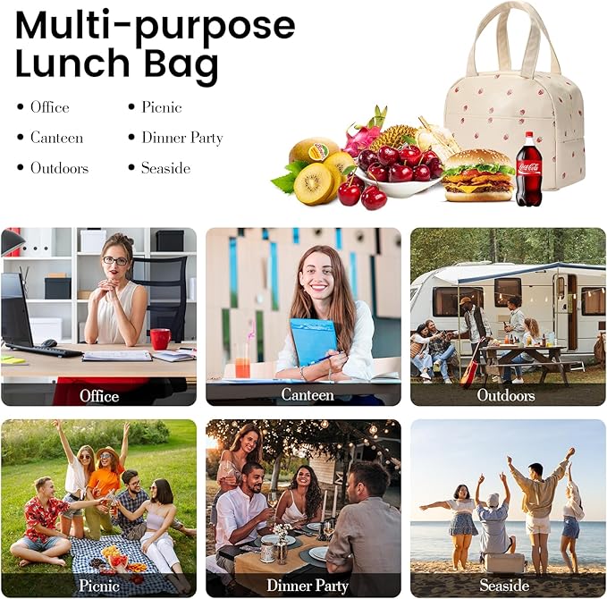 Lunch Bag for Women Men Cute Leather Lunch Tote Bags Reusable Insulated Lunch Box Large Capacity Reusable Insulated Cooler for Work Picnic or Travel