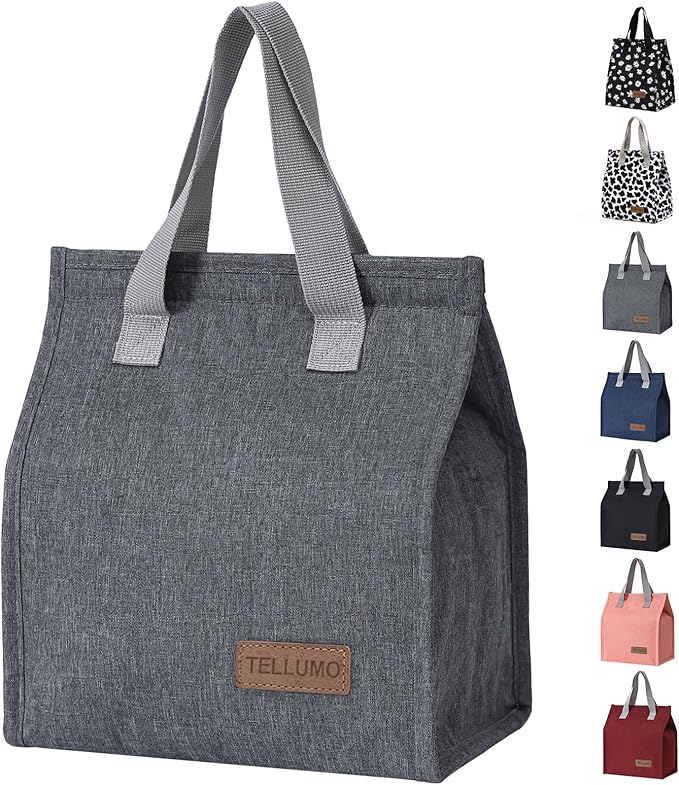 TELLUMO Lunch bag, Insulated Lunch Bag for Women Men Large Lunch Box Container Reusable Leakproof Tote for Office, Work, School, Beach or Travel (Grey)