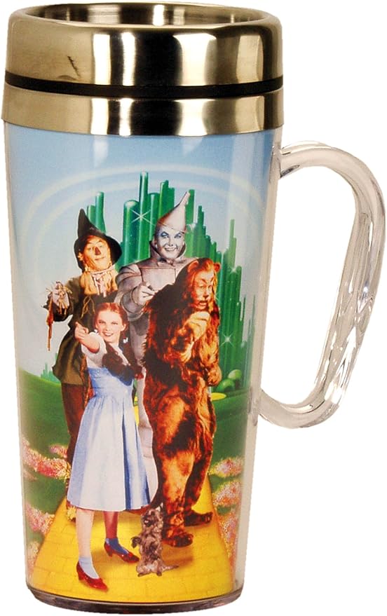 Spoontiques Wizard of Oz Insulated Travel Mug, 14oz - Double Wall Stainless & Acrylic Drink Cup with Twist Top Lid & Handle