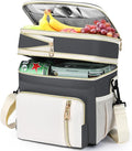 Lunch Box & Lunch Bag for Women Men, Large Insulated Adult Lunch Box Leakproof Lunchbox Cooler Bag for Work Picnic Beach,16L, Grey & White