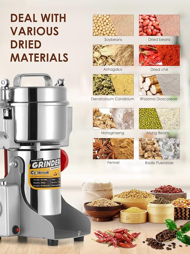 CGOLDENWALL 800g Electric Grain Grinder Mill Safety Upgraded 2400W High-speed Spice Herb Grinder Commercial Superfine Machine Dry Cereals Pulverizer CE 110V (800g Swing Type)