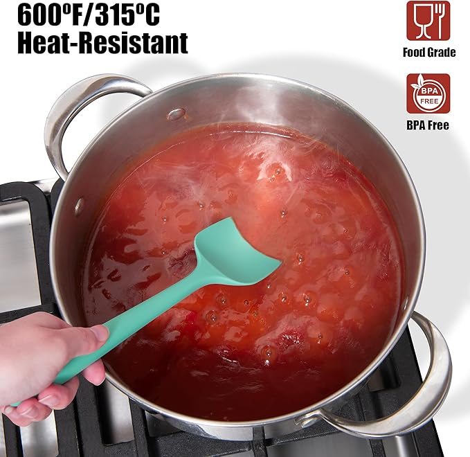 Heat Resistant Silicone Spoon Spatulas, Doosu 600°F High Temp Flexible Cooking Spoons Kitchen Spoonula Scratch-Proof for Mixing Stirring Scraping Serving Non-Stick Cookware (Set of 3, Multi-4)