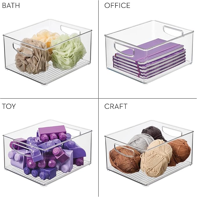 InterDesign iDesign Plastic Stackable Pantry Bin - Organizer Bin with Handles for Cabinets or Fridge - Set of 2 - Clear