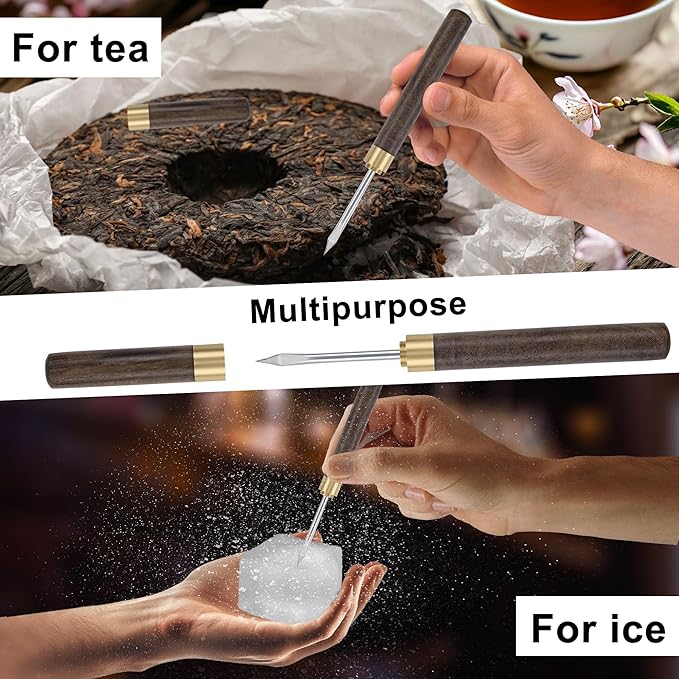 4Pcs Ice Pick Set, Stainless Steel Ice Chipper with Wood Handle, Bartender Kit Ice Crusher with Tong Ideal for Bars, Kitchen and Carving Craft Art