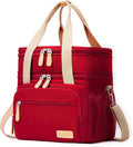 Weitars Lunch Bag for Women, Loncheras Para Mujer Waterproof Reusable Large Dual Compartment Lunch Box Wide-Open Cooler Tote Bag For Nurse Office Working Picnic Hiking (15L) (Red)