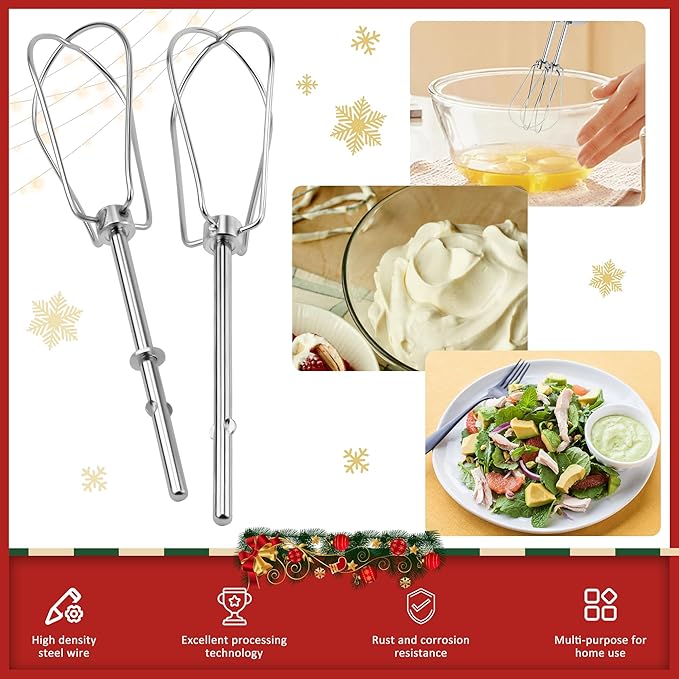 Stainless Steel Hand Mixer Turbo Beaters, W10490648 Hand Mixer Replacement Beaters by Fetechmate, 2 PACK Replacement Turbo Beaters Replace KHM2B AP5644233 PS4082859-1 YEAR
