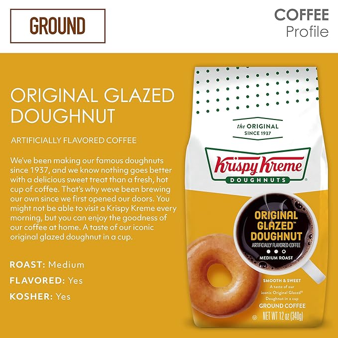 Krispy Kreme Doughnuts Original Glazed Donut Ground Coffee, Bagged 12oz (Pack of 2)