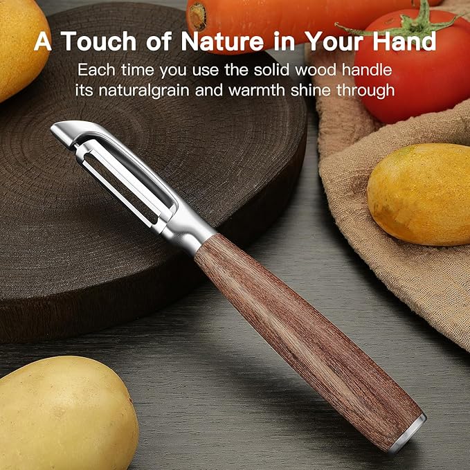 JUSEEPO Premium Vegetable Peeler, I Type Swivel 304 Stainless Steel Blade Comfortable Solid Wood Handle, Practical Gift for Restaurant Baking Chef Woman for Veggie, Fruit, Potato(Hard Maple)