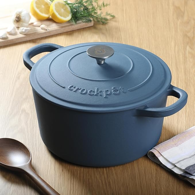 Crock-Pot Artisan 7-Quart Round European Enameled Cast Iron Dutch Oven – Matte Navy Blue, Durable Oven Safe Cookware