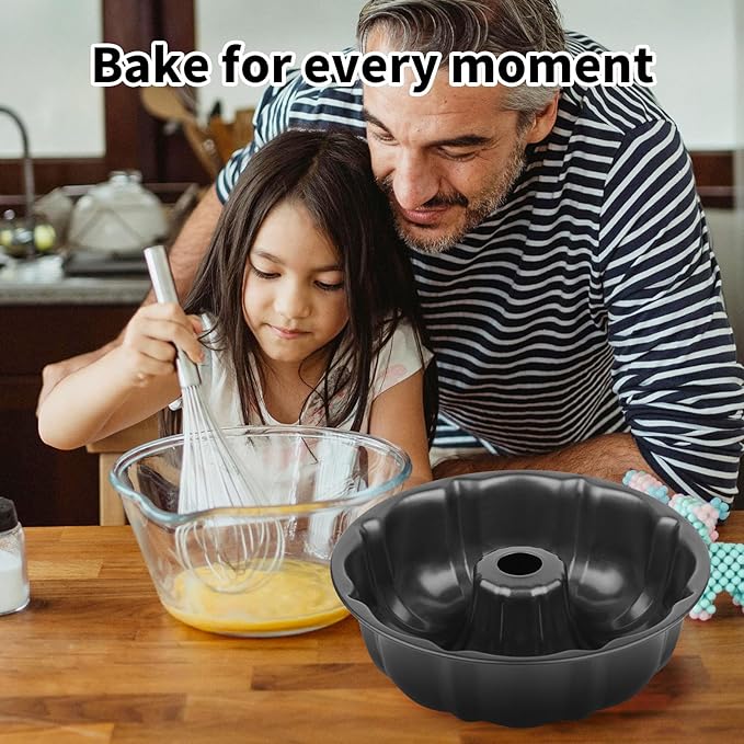 9.5" Non-stick Cake Pan, Heavy Duty Carbon Steel Fluted Tube Round Baking Pan,Buntz Pound Cake Pan Mold,Tube Bakeware,Baking Mold for Jello,Gelatin,Chocoflan,Flan - 2 PCS