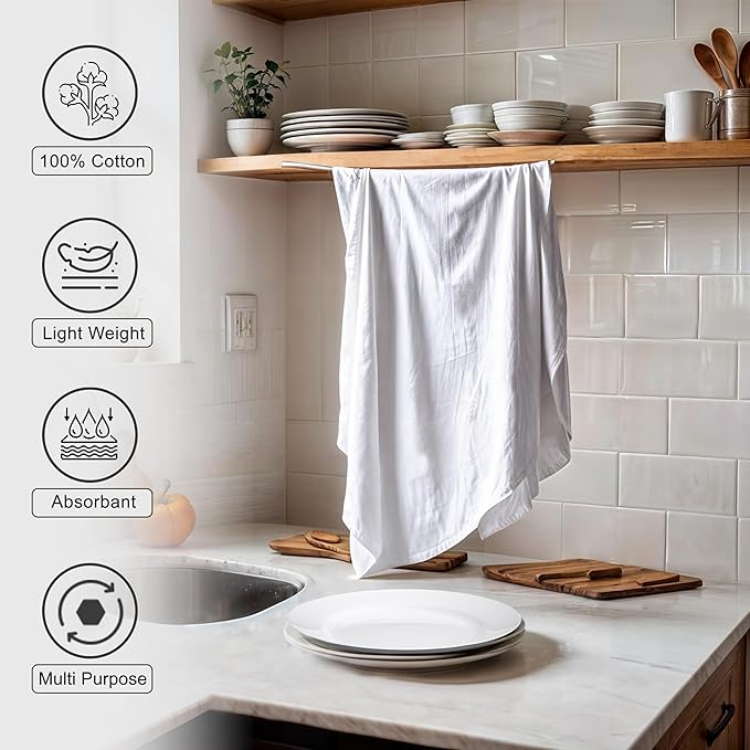 ZOYER Flour Sack Towels 28" x 28", 12 Pack - 100% Cotton Dish Towel - Machine Washable TeaTowels, Ultra Absorbent BarTowels, Dish Cloth Perfect for Drying Dishes & Cleaning - Kitchen Linen Set