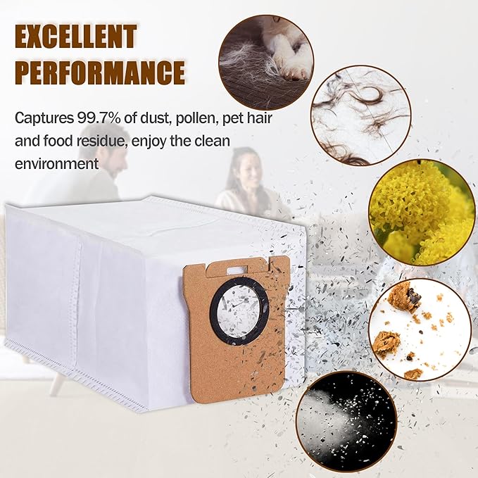 8 Pack Dust Bags Compatible with Dreametch L20 Ultra L10 Ultra L10s Ultra X10 Plus X20 Pro S10 Pro Robot Vacuum, Self-Emptying Base Vacuum Bags Replacement Accessory Parts