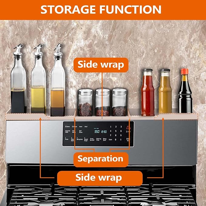 AWOKE Stove Top Shelf 30 Inch - Silicone Material Magnetic Shelf for Stove - 3 Functional Partitions Kitchen Spice Rack Organizer-Beige,Kitchen Gadgets Storage Organization
