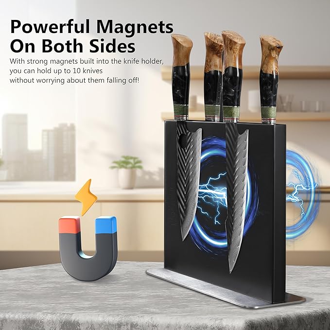 WILDMOK Magnetic Knife Holder, Double Sided Magnetic Knife Block, Ash Wood Rack Magnetic Stands for Multipurpose Storage Knife Holder - 11 x 9.4 Inches