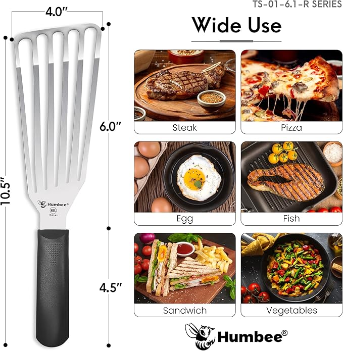 6 Inches Fish Turner, Slotted Fish Spatula Dishwasher Safe NSF, Shovel Black
