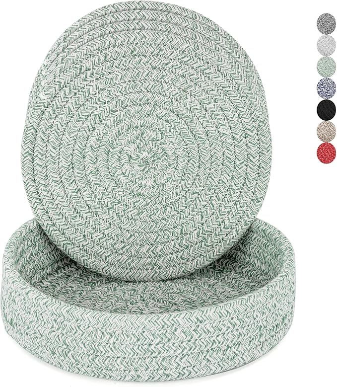 Trivets for Hot Dishes, Pots and Pans, Hot Pads with Storage Basket, Pot Holders for Kitchen, Heat Resistant Mat Protect Counter Home Essentials, Farmhouse Decor (Green 4 PCS)