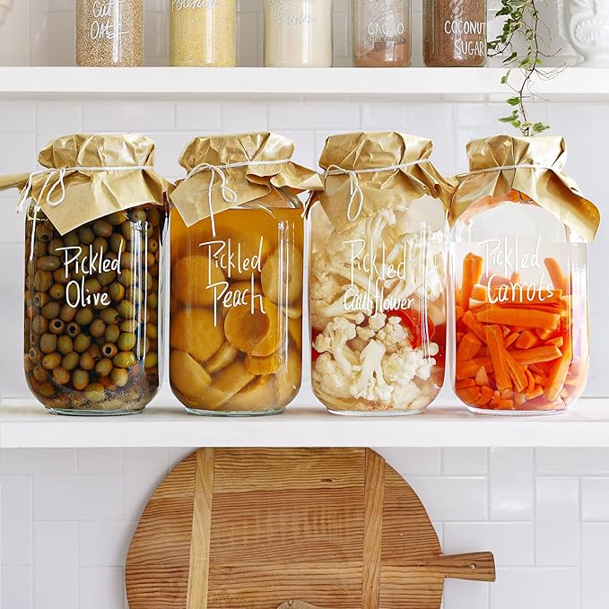 1 Gallon Square Glass Storage Jars with Airtight Lids, 2 Pack Large Glass Pickle Jars for Fermenting, Clear Glass Canister for Flour, Cookie, Candy, Kombucha, Sun tea(Extra Labels and Gasket)