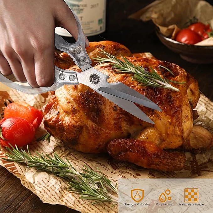 AWinjoy Heavy Duty Sharp Kitchen Scissors, Dishwasher Safe, Cooking Shears for Meat, Chicken, Fish, Poultry, Herb, Bread (Blade Gold)
