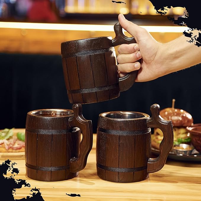 MFC Beer Mug 20 OZ - Tankard Mug - Beer stein - Wooden beer mug - Stainless Steel Cup - Handmade Gifts for Men - Fathers Day, Christmas or Birthday Gift Idea - Men Mug - Barrel Brown