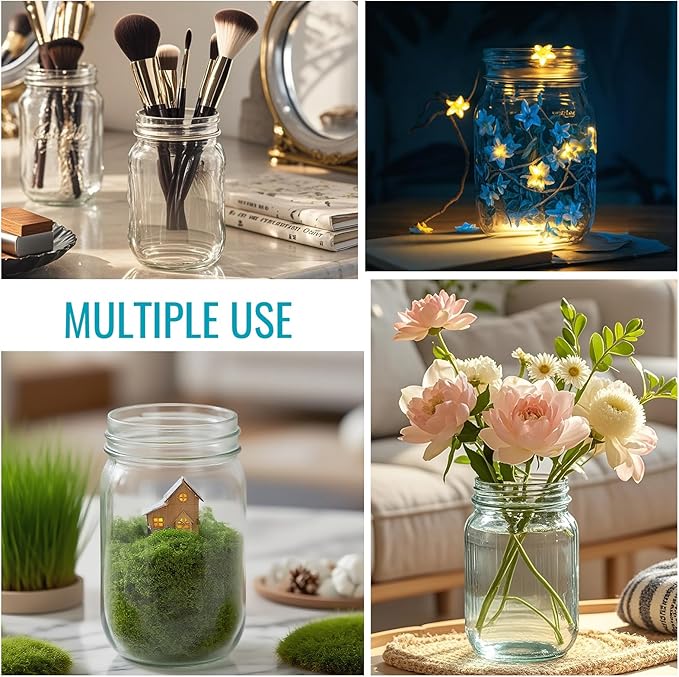 12 oz Mason Jars with Lids 20 Pack - Regular Mouth Canning Jars, Clear Glass Jar for Spices, Dry Goods, Meal Prep, Crafts & Pantry Storage- Includes 30 Stickers & 1 Chalk Pen